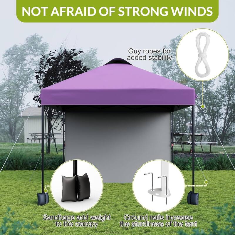 10x10ft Portable Instant Pop Up Canopy Tent with 1 Sidewall for Parties, Camping, Beach - N/A