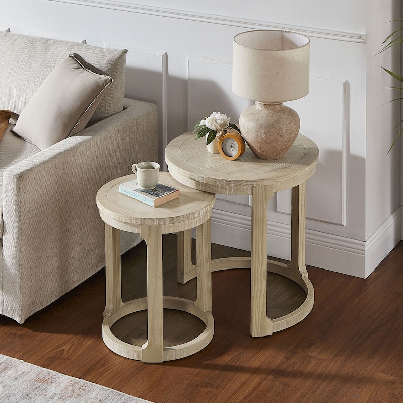 Set of 2 Coffee Table Oak Side Table for Living Room, Simple Sofa Table Nesting Table End Table Nightstand