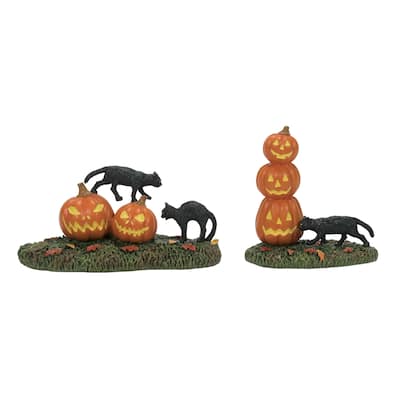 Department 56 Village Halloween Scary Cats Pumpkins Set of 2 #6012285