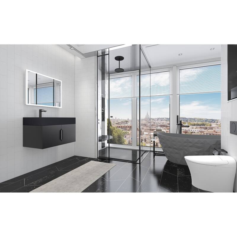 Amazon 30" Wall Mounted Bathroom Left Basin Vanity Set w/ Black Top