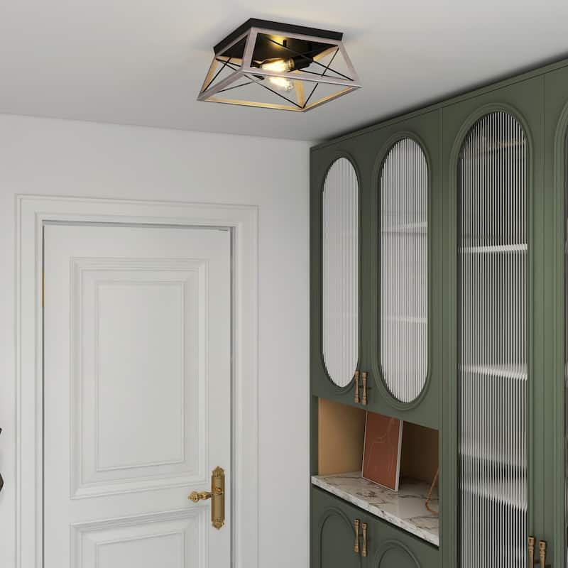 2 Light Caged Square/Rectangle Flush Mount Fixture
