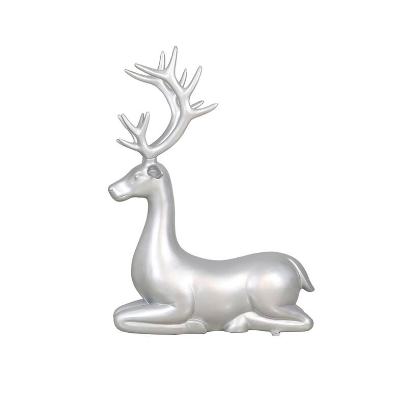 Commercial Sitting Reindeer Fiberglass Outdoor Christmas Decoration - 54" - Silver