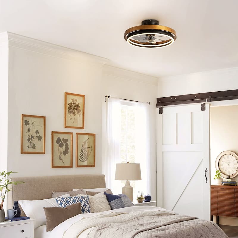 20 in. Modern Circle Wheel Color-Changing Integrated LED Semi-Flush Mount Fandelier w/ Remote Control - 19.6 in. W x 7.6 in. H
