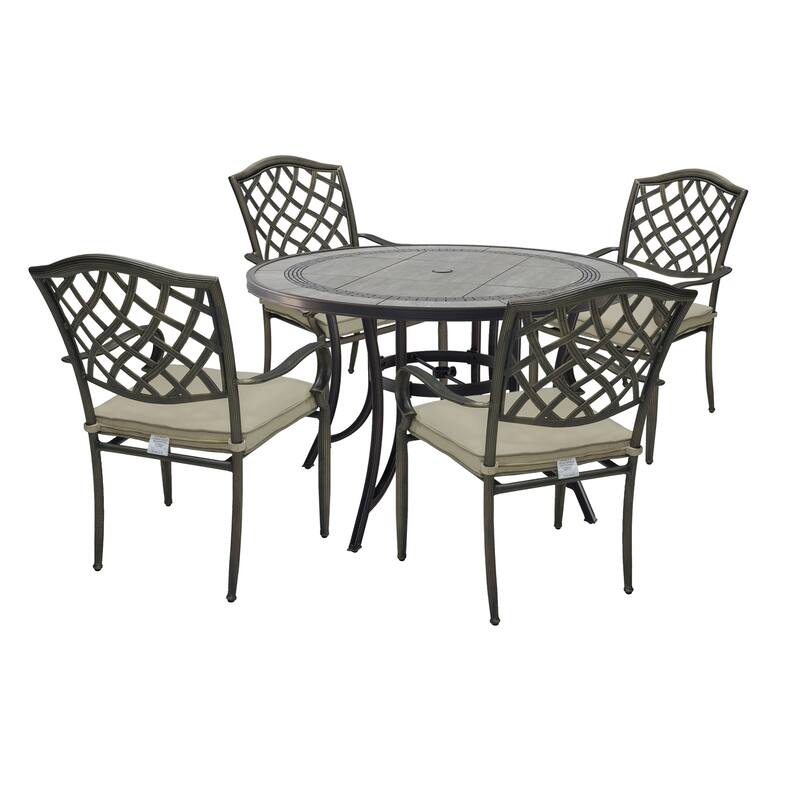Cast Aluminum 5-Piece Outdoor Patio Dining Set with Ceramic Tile Top Table and Chairs