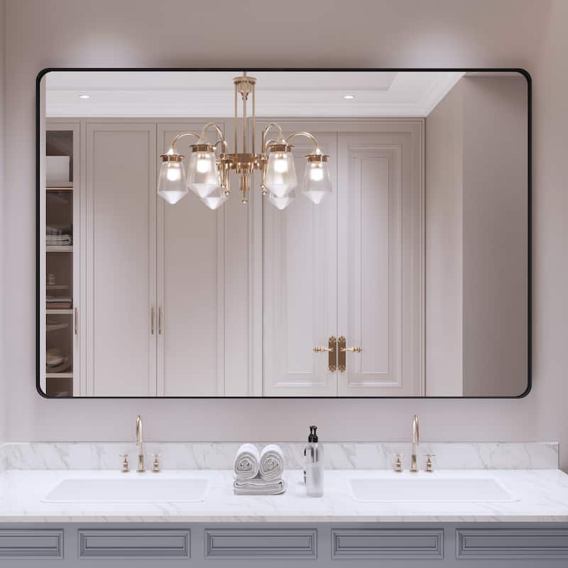 QuivaraView Rectangular Aluminum Framed Bathroom Vanity Mirror - 48" x 32" - Black
