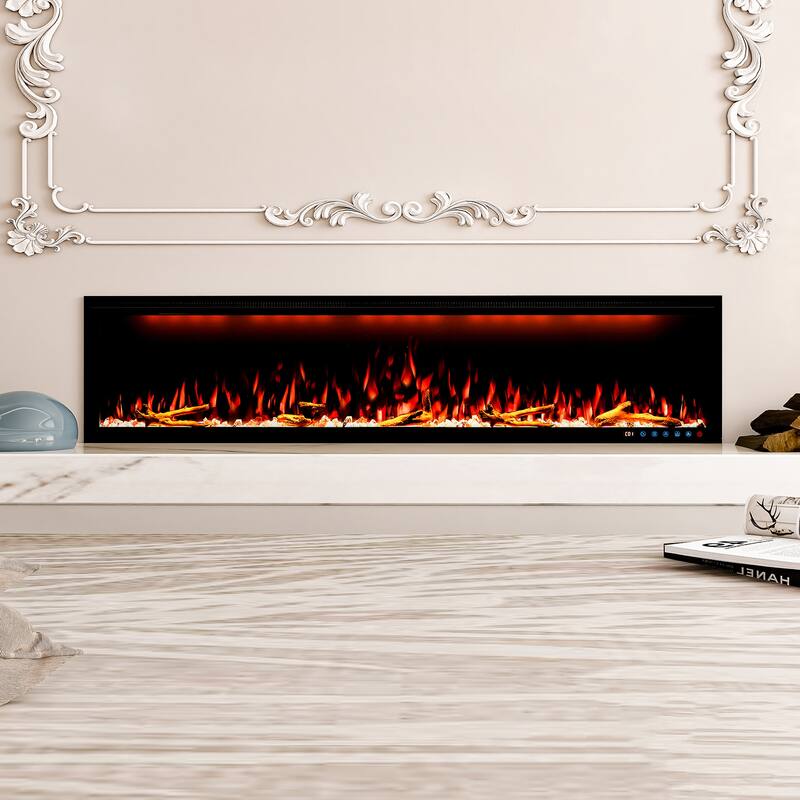 Clihome 42-88" Recessed Wall-Mounted Smart Control Electric Fireplace - 74 in.