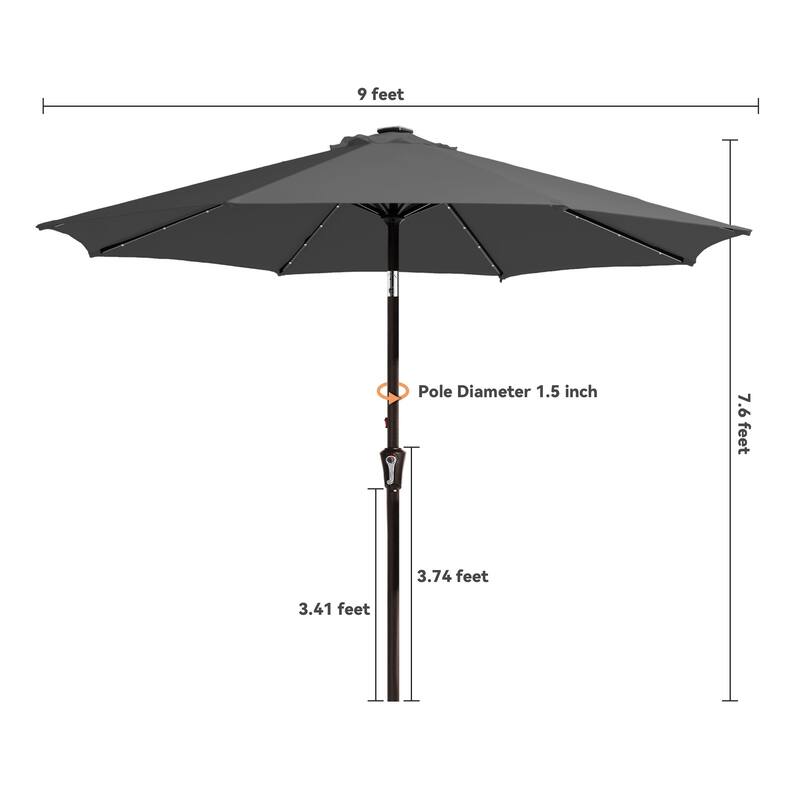 9ft Patio Market Umbrella with LED Lights,Crank & Tilt
