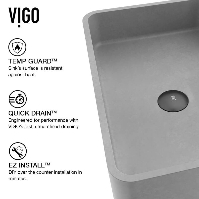 VIGO Cordoba 20"L x 13"W x 5"H Concreto Stone Rectangular Bathroom Vessel Sink