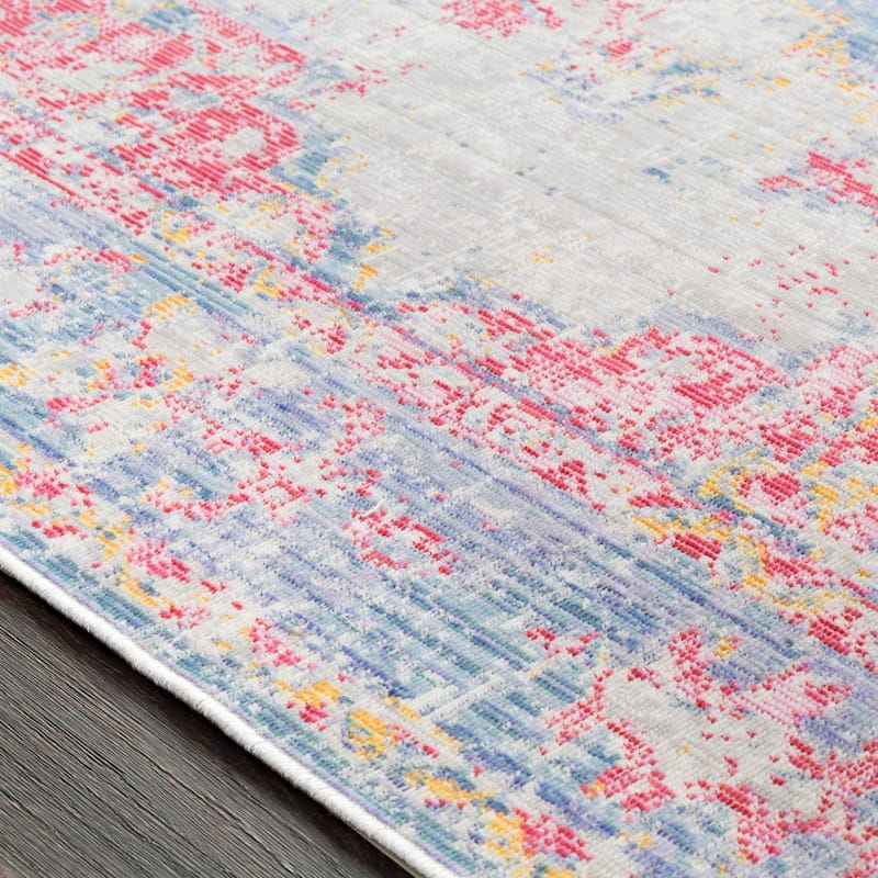 Vintage Distressed Oriental Pink and blue Runner Rug - 3' x 7'10" Runner