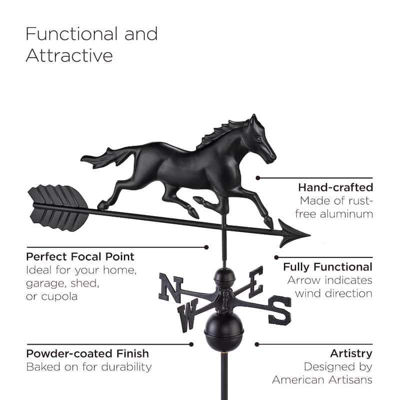 Modern Farmhouse-Inspired Trotting Horse Standard / Full Size Weathervane - Black Finish by Good Directions