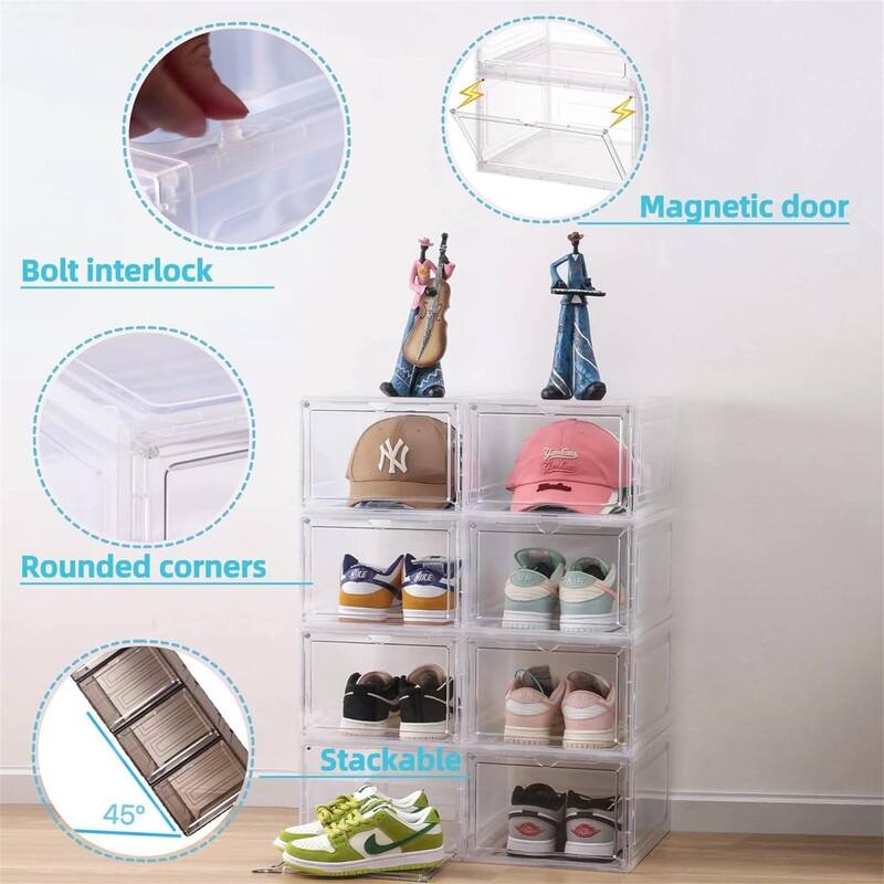 6 Pack Large Drop Front Shoe Boxes with Magnetic Door