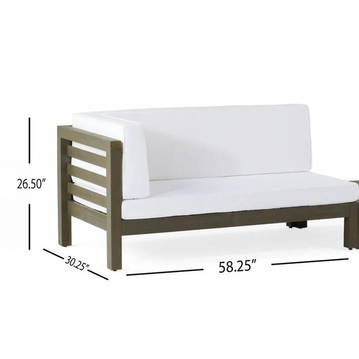 Roomfitters Oana 4-Piece Outdoor Wooden Sectional Sofa Set with Coffee Table, White Cushions