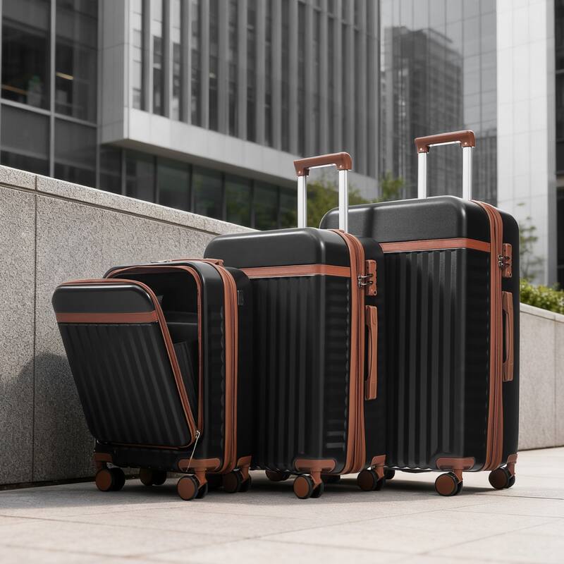 Luggage Set of 3, 20inch with USB Port, front opening design Airline Certified Carry on Luggage, ABS Hard Shell Luggage