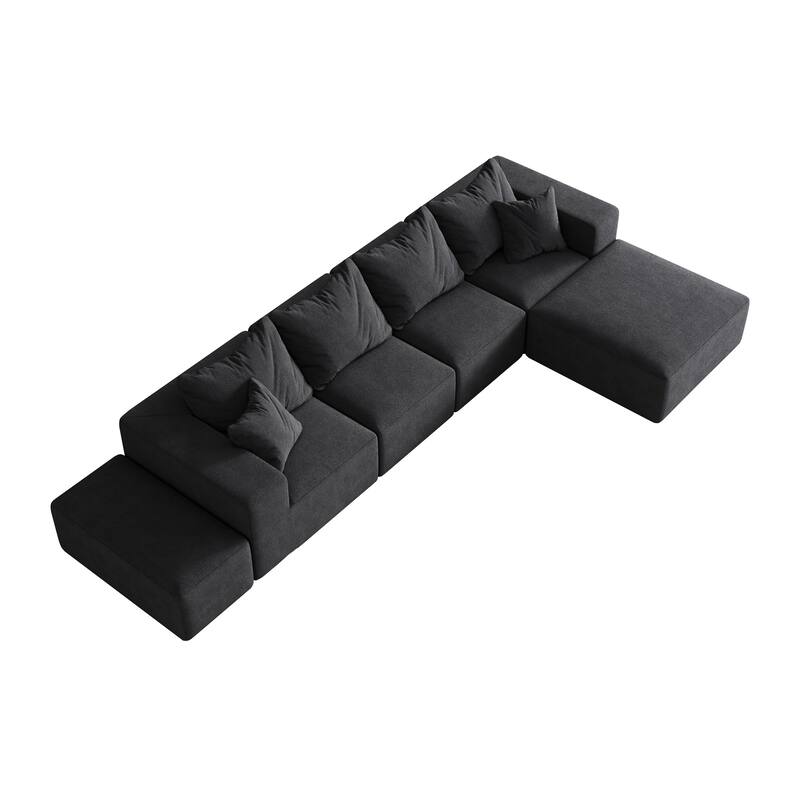 Upholstered Sectional Boneless Couch Set,Modular 132" L Shaped Sectional With 6 Pillows,Free Combination Sofa Couch
