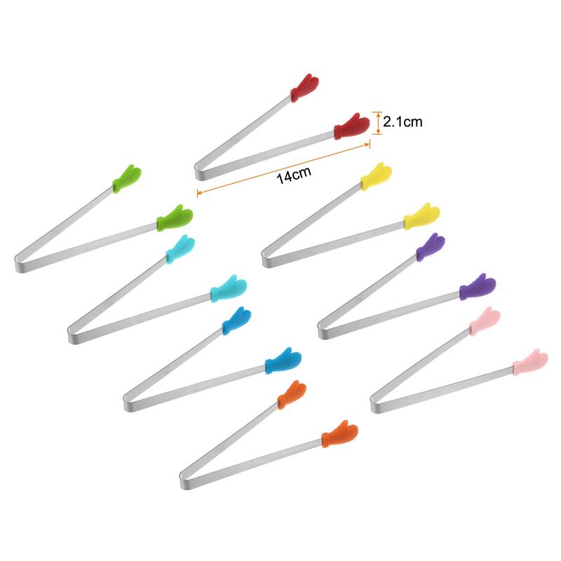 Mini Food Tongs Hand Shape Stainless Steel with Silicon Tips 8 Colors - 14cm