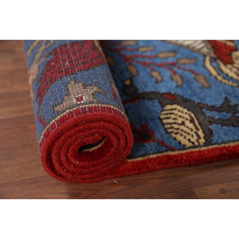 Animals Design Blue Ziegler Indian Runner Rug Hand-Knotted Wool Carpet - 2'6"x 7'11"