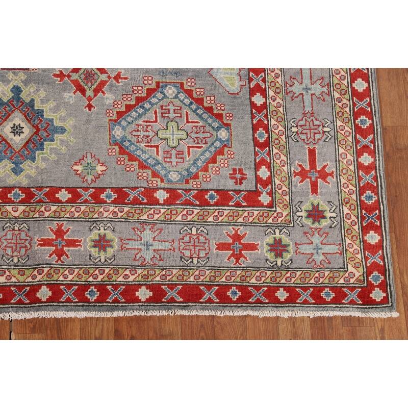 Gray Kazak Oriental Area Rug Hand-Knotted Wool Carpet - 6'7" x 9'6"