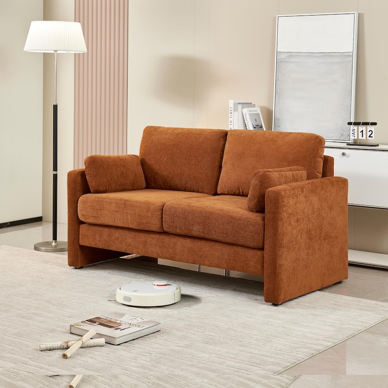 58.66"Small Modern Loveseat Sofa,Mid Century Chenille Fabric 2-Seat Couch Love Seat with Back Cushions