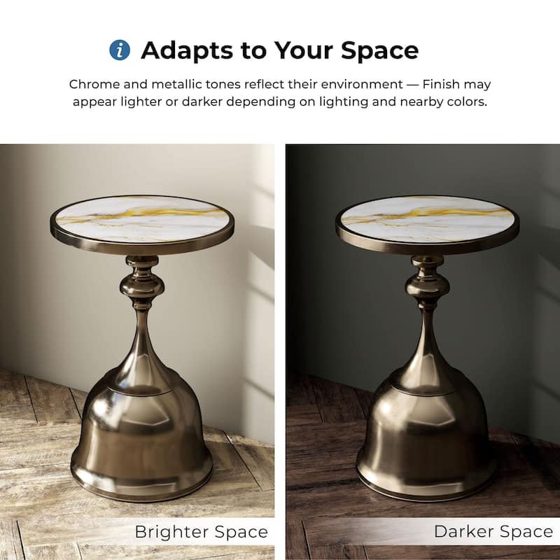 DH LUX Modern 16-inch Metal Round End Table with Pedestal Base by Denhour