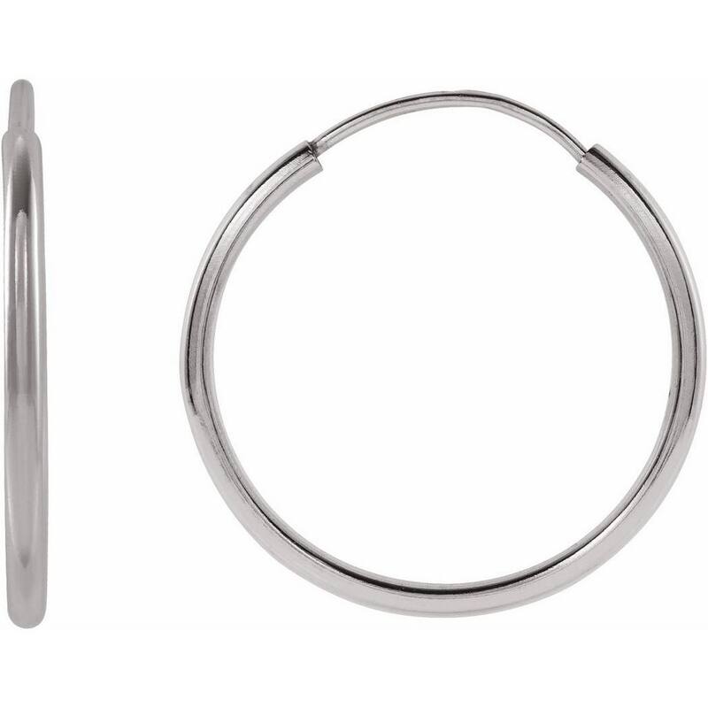 Curata 14k White Gold 15x1mm Polished Endless Flexible Tube Hoop Earrings