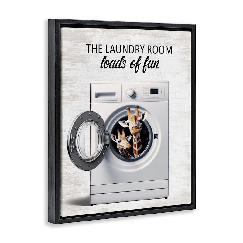 Stupell Giraffes & Laundry Load Framed Floater Canvas Wall Art Design By Lettered and Lined