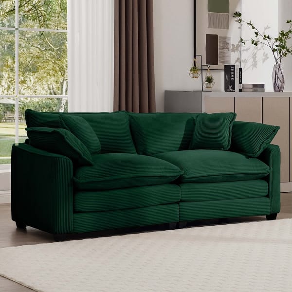 Modern Corduroy Upholstered Large Deep Seating Loveseat Sofa with 4 Pillows for Living Room