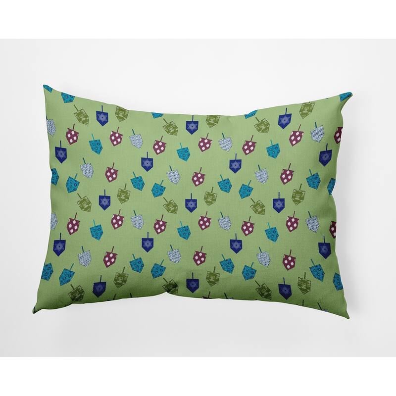 Hanukkah Dreidel Pattern Accent Pillow - 14" x 20" - Light Green