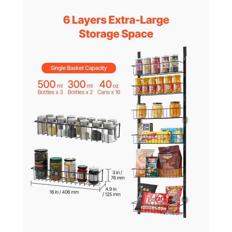Pantry Organizer with Adjustable Baskets Wall Mount & Over Door Rack