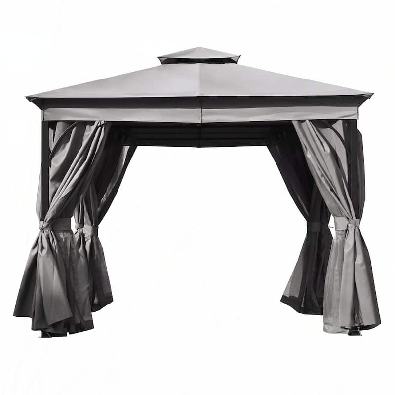 10x10 Outdoor Gazebo Tent with Double Roofs(Grey)