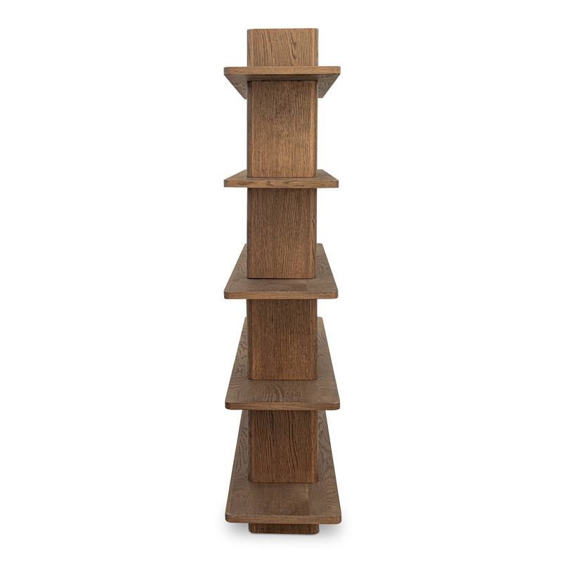 NADAAL STUDIOS Thalor Bookshelf, Large Dark Oak with Bullnose Vertical Supports, Rounded Edges Metal Detail, Dark Brown
