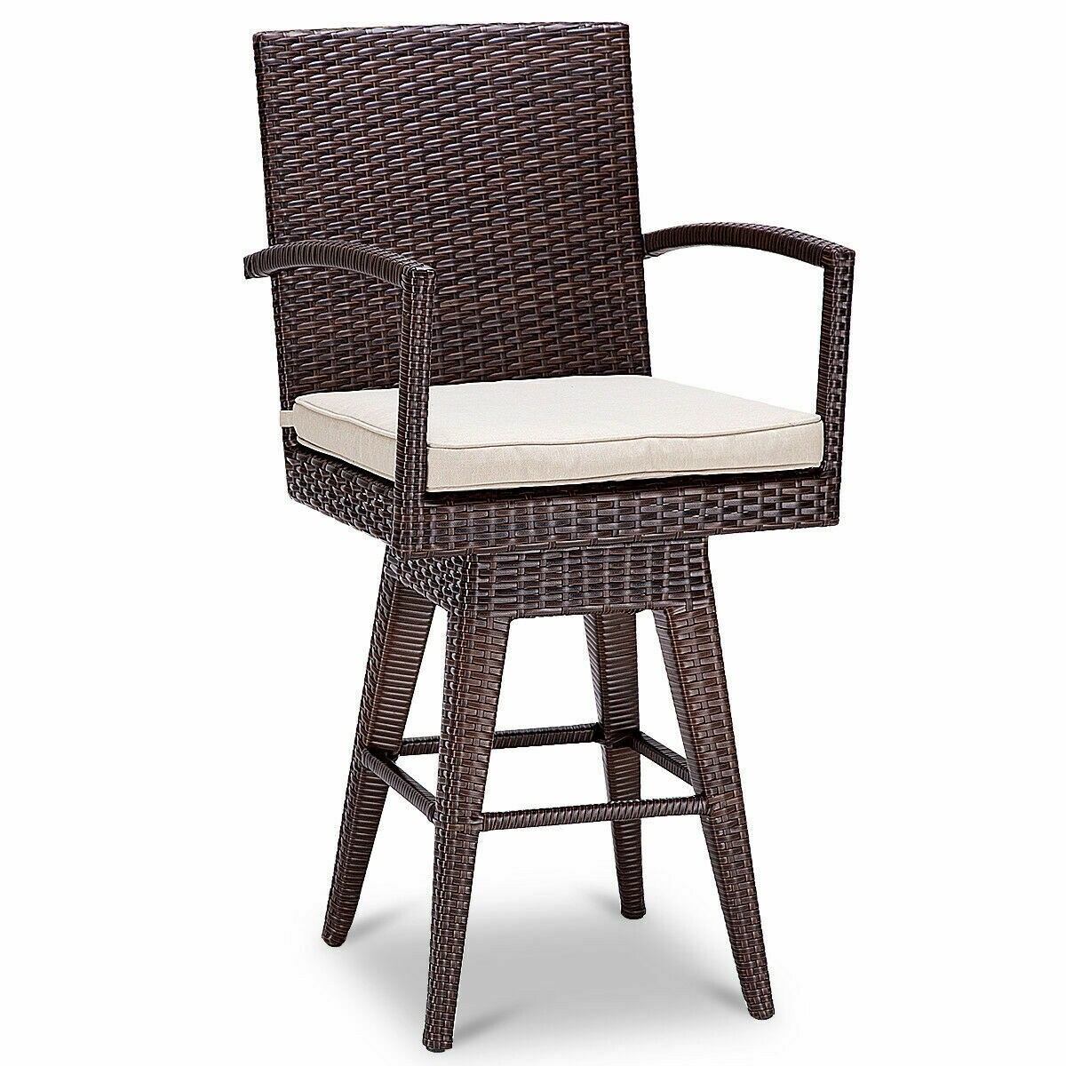 Costway 2pcs Rattan Swivel Bar Stool Chair Patio Backyard Costway 2pcs Rattan Swivel Bar