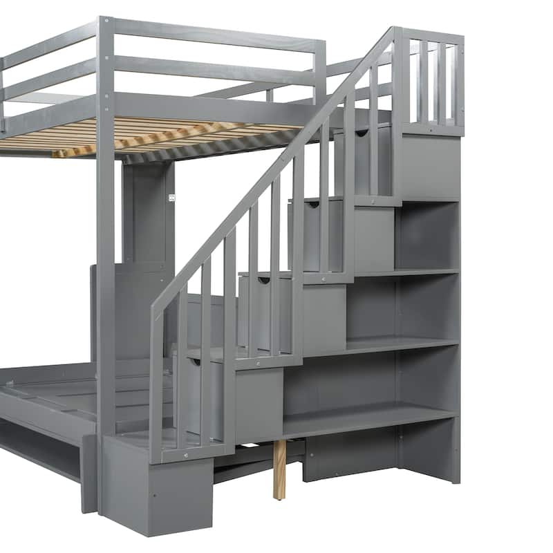 Full Over Full Size Murphy Bed with Hydraulic Lift & Desk Design, Gray