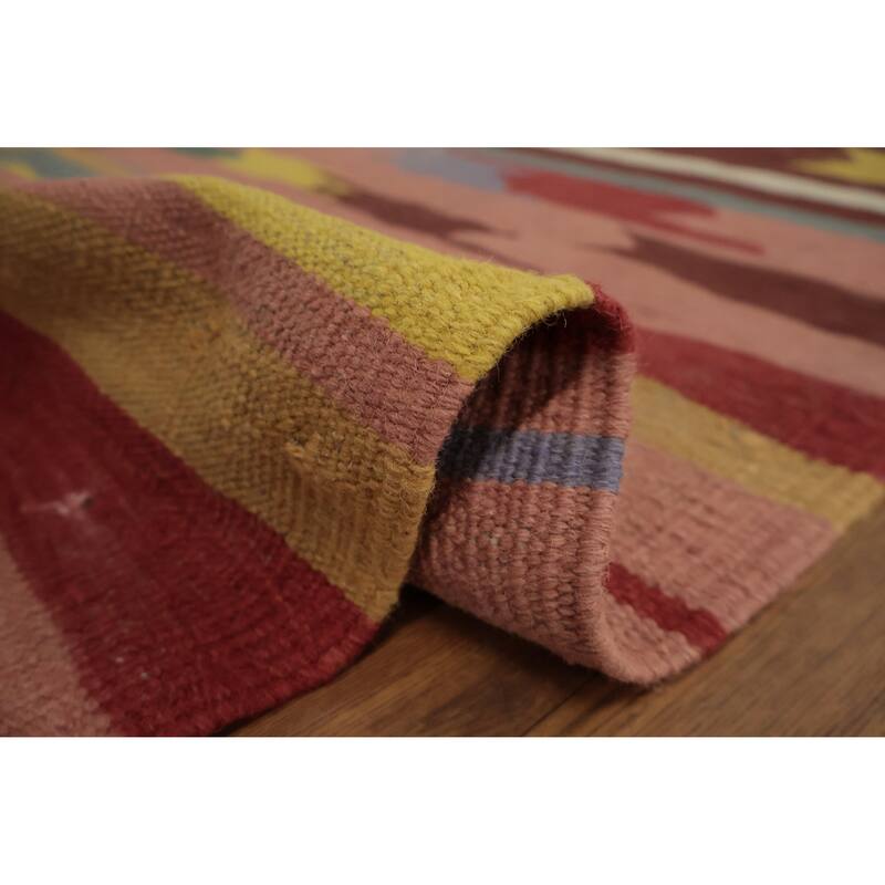 Hand Woven Oriental 100% Wool Carpet Southwestern Tribal Multi-Colored Kilim Area Rug - 11' 10'' X 8' 9''