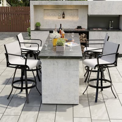 Outdoor Barstools with Back, Bar Stools Swivel Bar Chairs Set of 4, Bar Height, with Sunbrella Textilene Mesh - See Picture