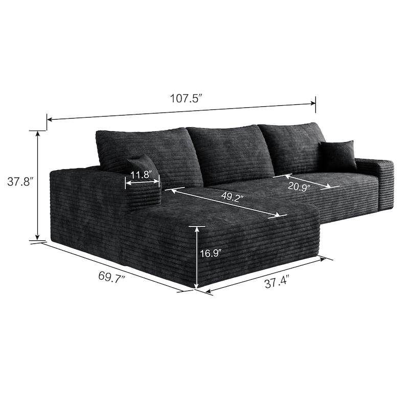 107" Cloud Chaise Sectional Sofa, Ergonomic Seat Tool-Free Assembly