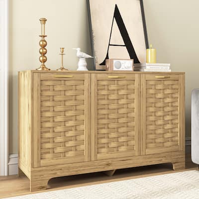 Farmhouse Storage Cabinet with 3 Doors, Wood Sideboard Buffet Storage with Adjustable Shelf,