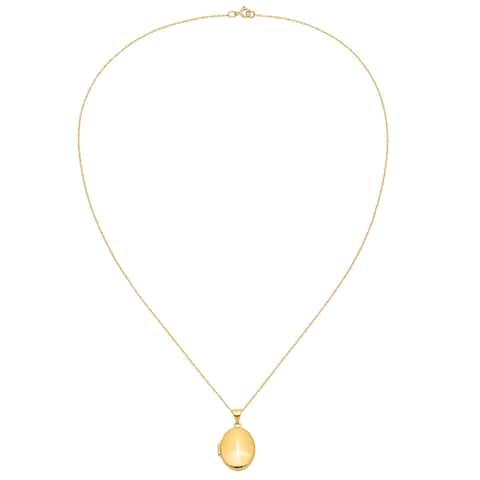 14 Karat Yellow Gold Plain Polished Oval Locket with 18-inch Cable Rope Chain by Versil