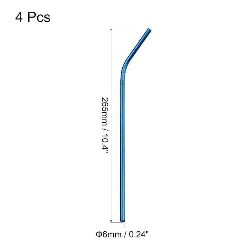 Reusable Metal Straws 4Pcs, Stainless Steel Bent Straw 10.4" Long - Blue