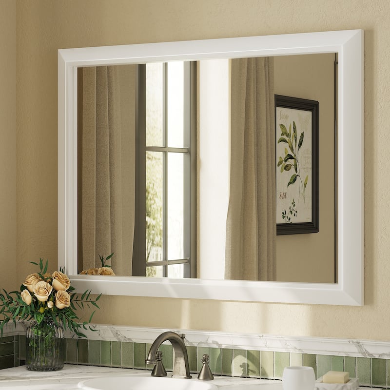 Beveled Metal Rectangle Framed Bathroom Vanity Tempered Glass Mirrors - 40" x 30" - White
