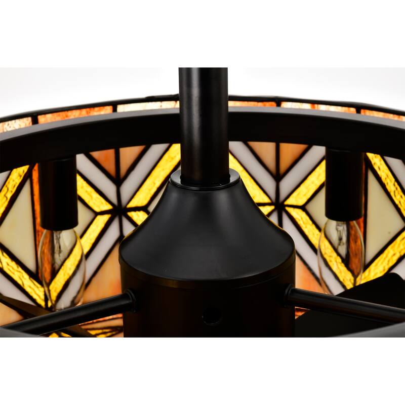 Cancha Marble and Ivory Tiffany Glass Lighted Ceiling Fan w Remote