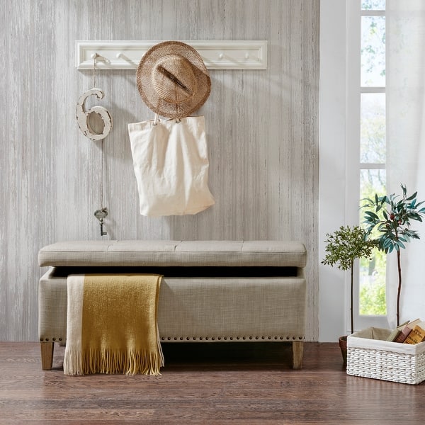 slide 2 of 8, Madison Park Tessa Light Grey Tufted Top Soft Close Storage Bench Light Grey