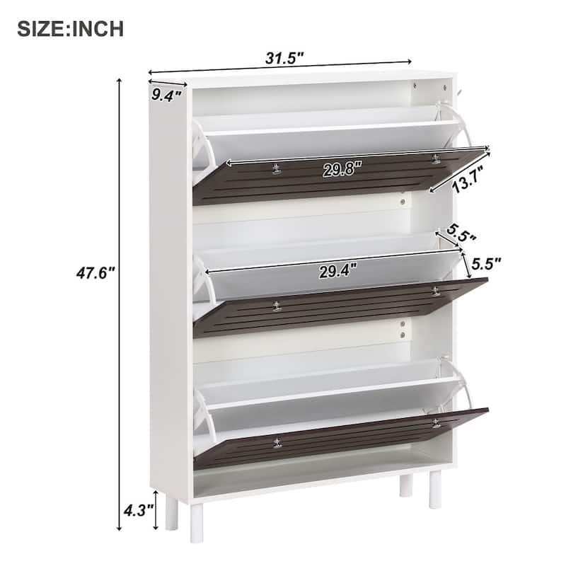 31.5 in.W Shoe Cabinet with 3 Flip Drawers and Adjustable Panel - 3-Tier