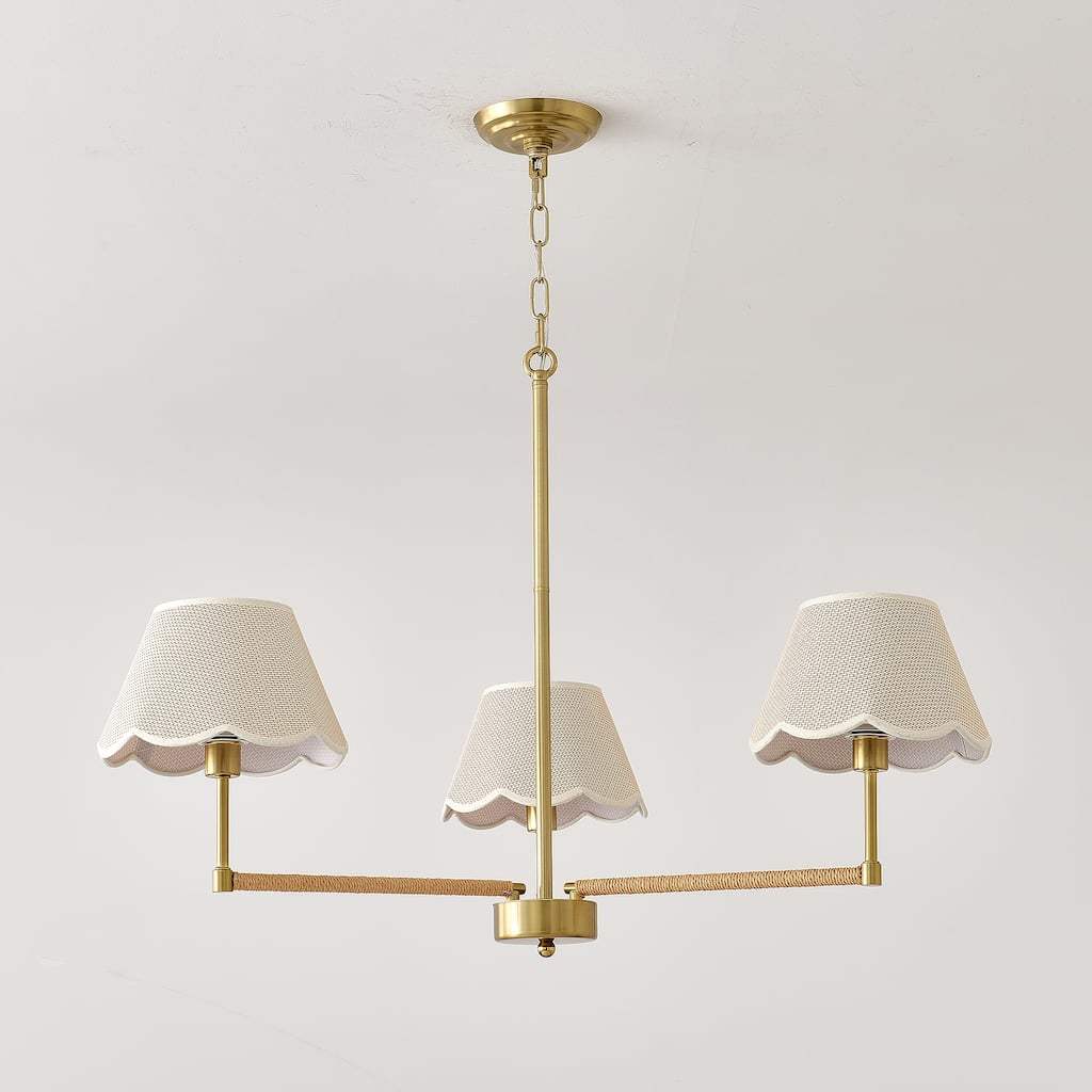 3-Light Contemporary Rope Fabric shade Chandelier,Gold Chandelier,Romantic Golden,Adjustable Pendant Lights Gold