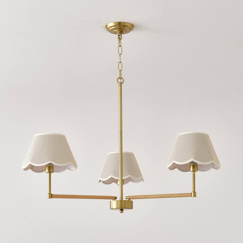 3-Light Contemporary Rope Fabric shade Chandelier,Gold Chandelier,Romantic Golden,Adjustable Pendant Lights Gold - Gold
