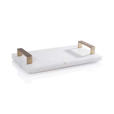 13" Long Marble Tray with Gold Handles