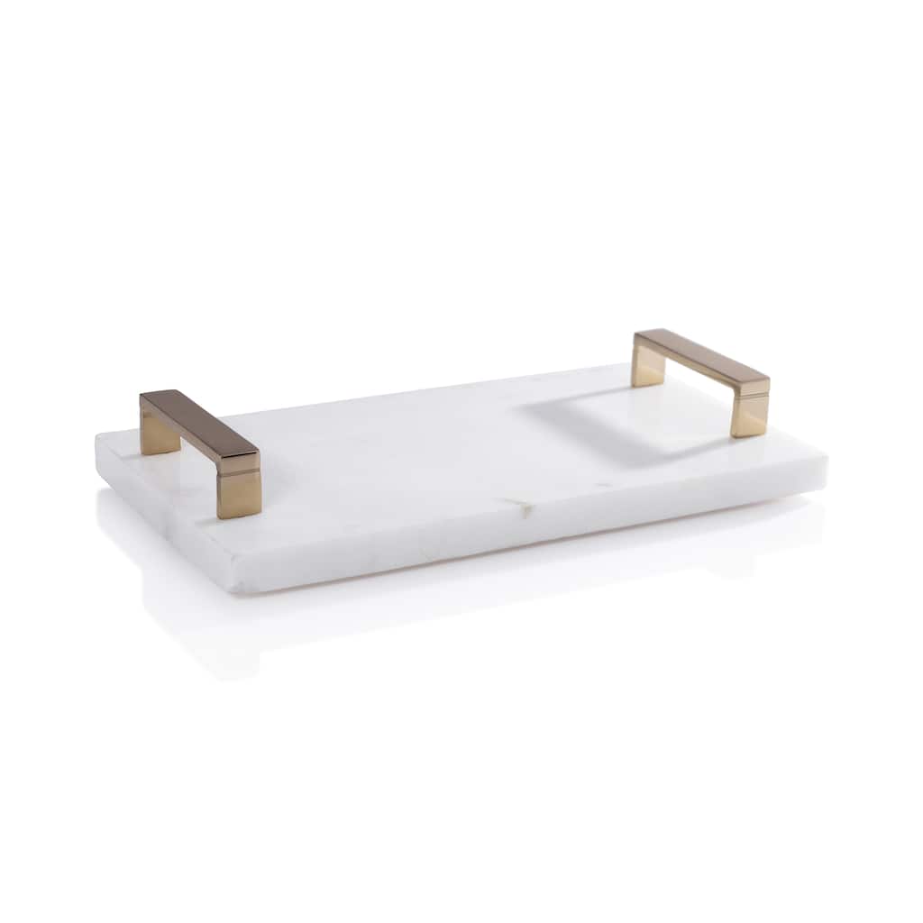 13" Long Marble Tray with Gold Handles