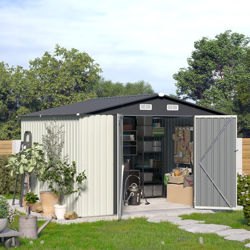 8' x 10' Outdoor Metal Storage Shed - White