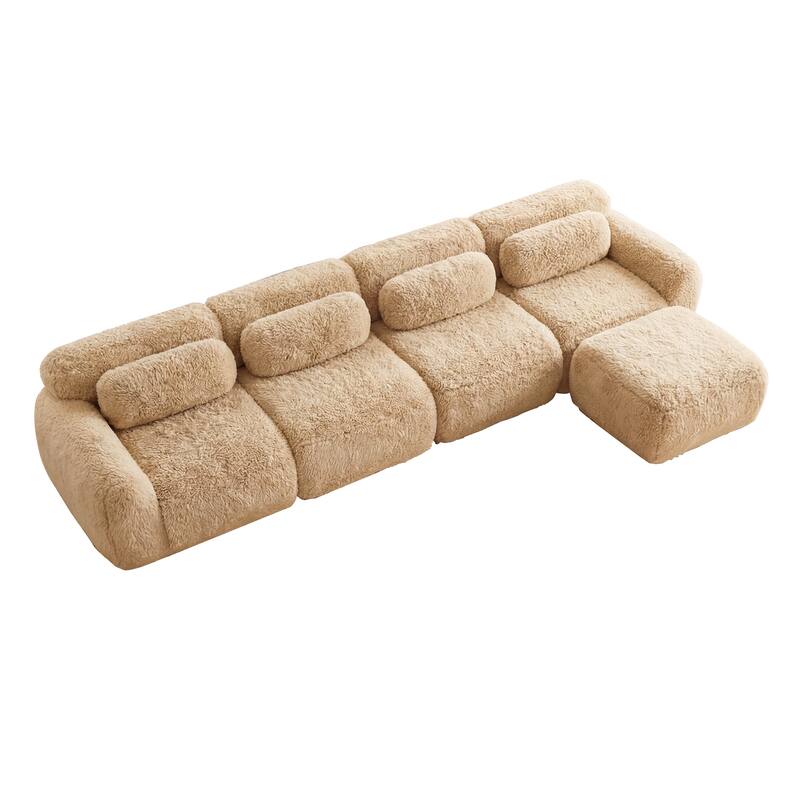 Homy Casa Light Khaki Modular Sectional Sofa, Soft Plush Fabric Cloud Couch with Anti-Slip Base & Decorative Pillows