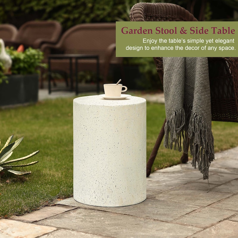 Off White with Speckled Grey Cement Round Indoor Outdoor Side and End Table - 17.91" H x 12.99" Diameter