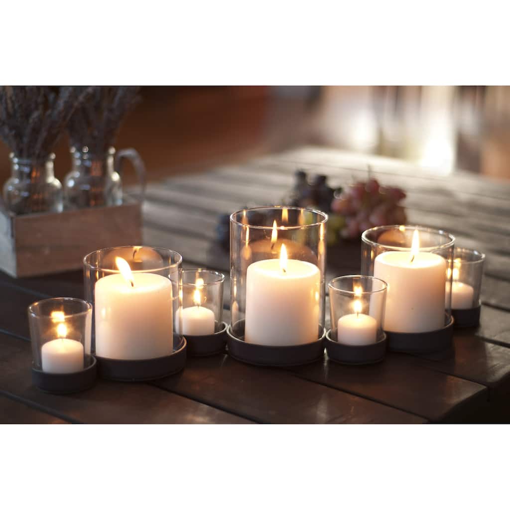 7 Candle Glass Hurricane Candle Holders - 19" - Black and Clear